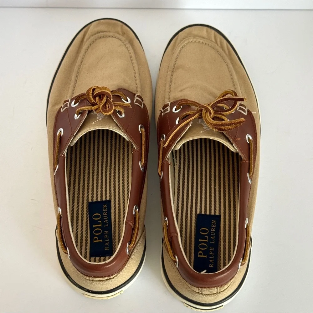Polo Ralph Lauren Rylander Boat Leather Canvas Shoes | Size 9 D